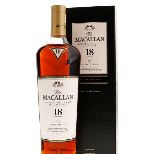 Macallan Highland Single Malt Scotch Whiskey 18 Years Sherry Cask Annual 2022 Release